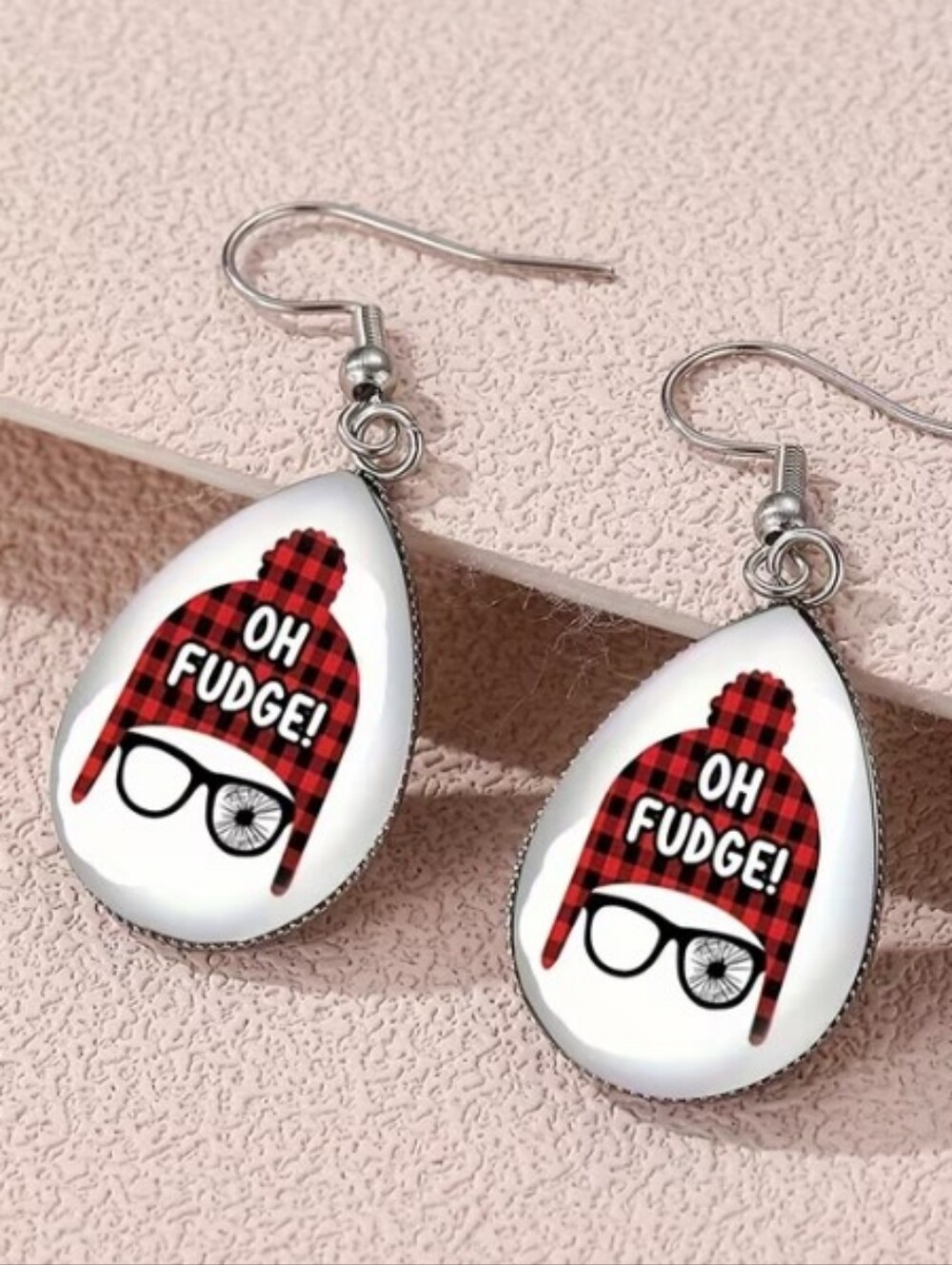 Oh Fudge! Red Plaid Kids Teardrop Earrings